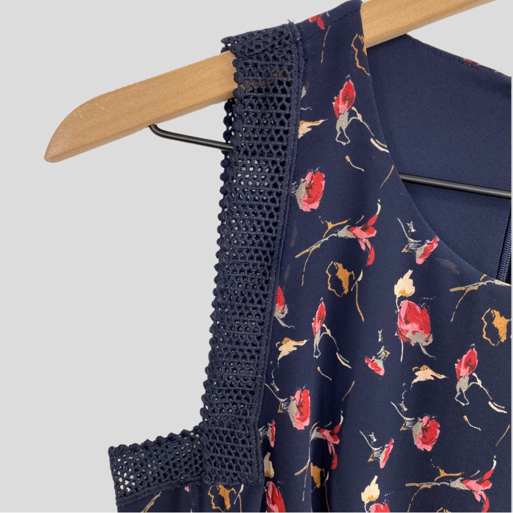 Reiss Navy Louise Floral Print Mesh Trim Dress NWT - Picture 3 of 9